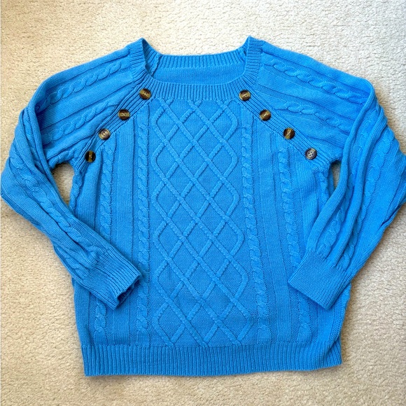 Unbranded Sweaters - Unbranded Blue cable knit lightweight sweater with collar buttons, sz M